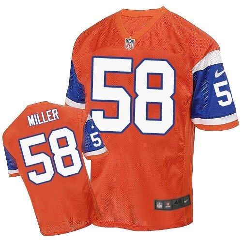 Nike Broncos #58 Von Miller Orange Throwback Men's Stitched NFL Elite Jersey - Click Image to Close